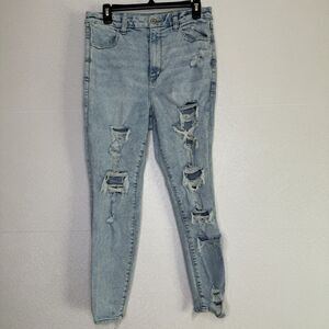American Eagle Curvy Super Hi-Rise Jegging Destroyed Acid Wash Jean 12S